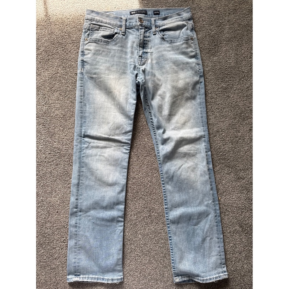 BKE Jake Straight Leg Light Wash Jeans Mens 32x30 Coolmax Stretch Denim Blue